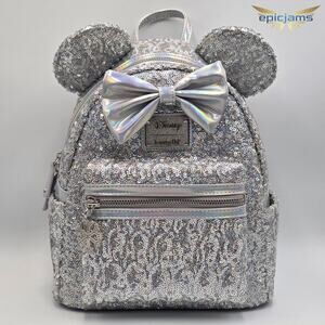 Loungefly Disney Minnie Mouse Holographic Sequin Sparkle Mini Backpack New